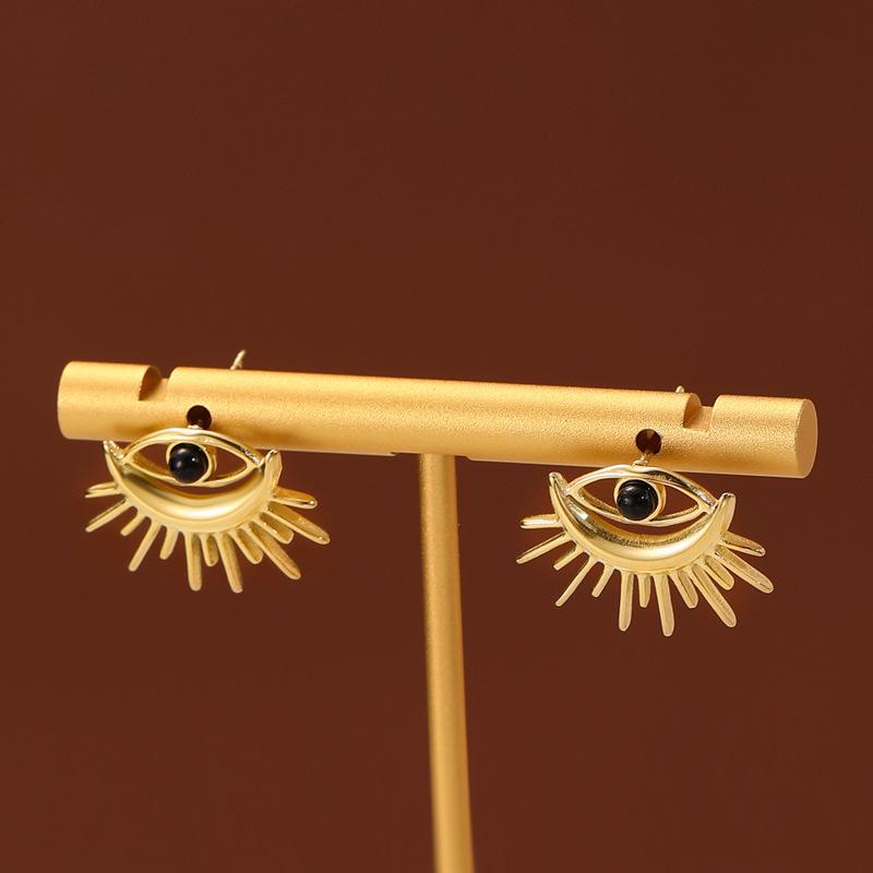 Devil'S Eye Earrings Titanium Steel Plated Real Gold Natural Stone Earrings Stainless Steel Women'S Personality Trend Earrings