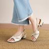 Summer One-word Sandals Women's New Casual Sandals Women's Buckle Rubber Sole Large and Small Size Women's Shoes Round Head Middle Heel