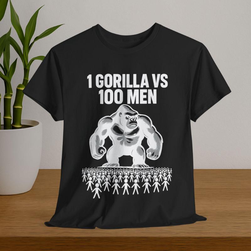 100 Men Vs 1 Gorilla Meme Tshirt Fun Gorilla Battle Tshirt Summer Cotton Fashion Loose Mens and Womens Pattern Tshirt