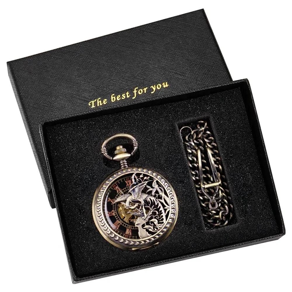 Exquisite Pegasus Mechanical Pocket Watch Bronze Hollow Flower Roman Case Self-Winding Luxury Pocket Watch Gifts for Men Women