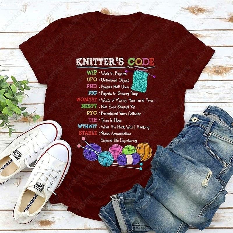 Trend Creative Cotton Shirt Knitters Code Simple Casual Style Oneck Printed Tops Love Knitting Gift Funny Vintage Women Tshirt