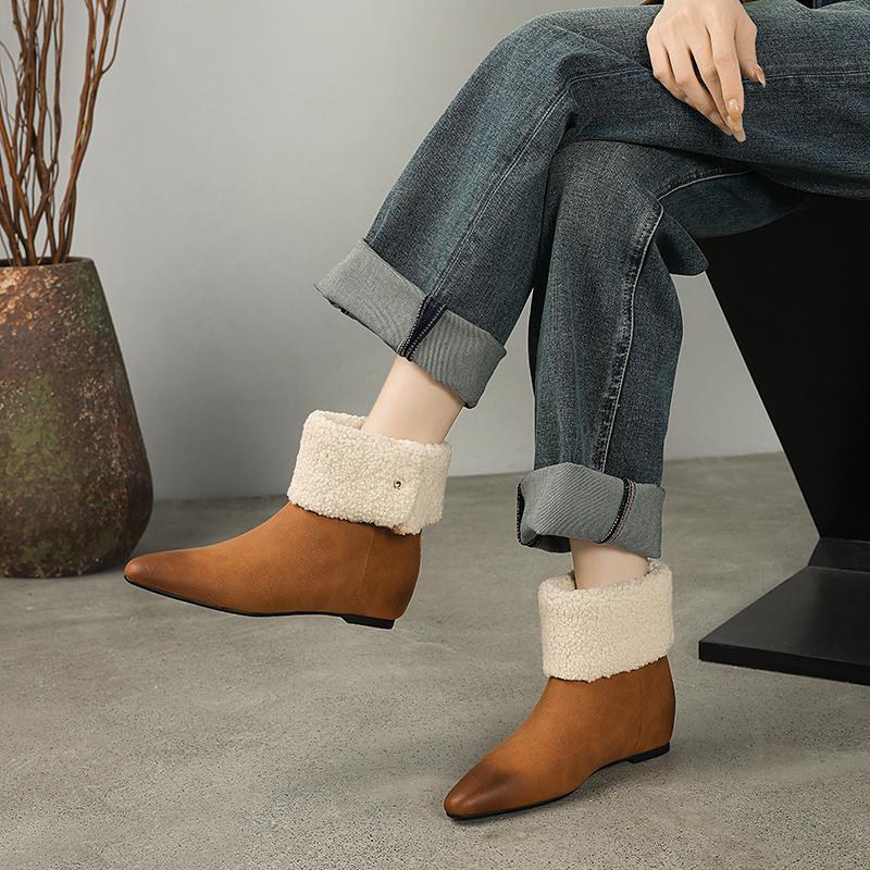 Fashion 2024 Winter Women Boots Women Shoes Round Toe Chunky Heel Short Boots Ladies Wool Snow Boots Height Increasing Modern Shoes