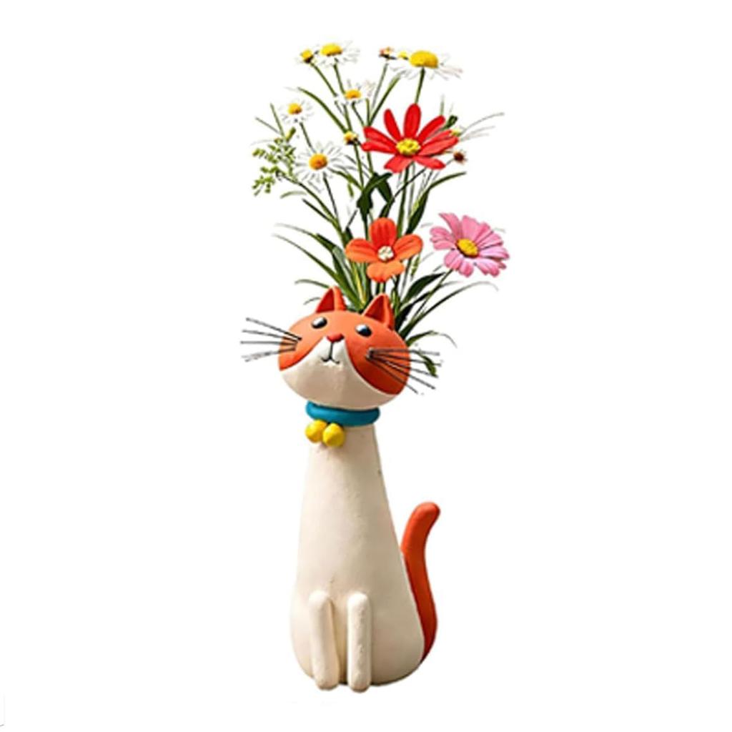 Handcrafted Ceramic Cat Vase Desktop Ornaments Unique Whimsical Cats Vases for Foyer Living Room Fireplace Bedroom Kitchen