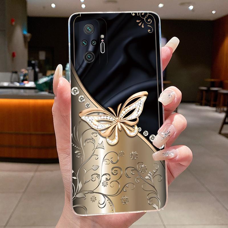 For Xiaomi Redmi Note 10 Pro / Note10 / Note 10S / Poco M5S Case Clear Luxury Butterfly Flower Transparent Soft TPU Phone Cover