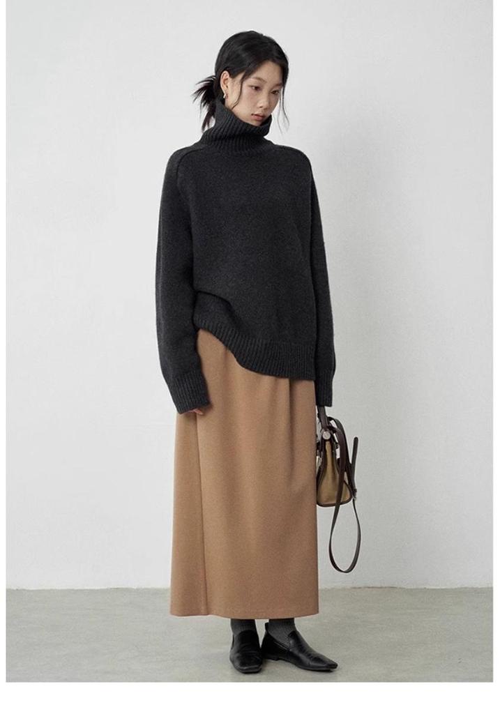 Women's High Neck Merino Wool Sweater - 2025 Autumn/Winter Korean Style Knit