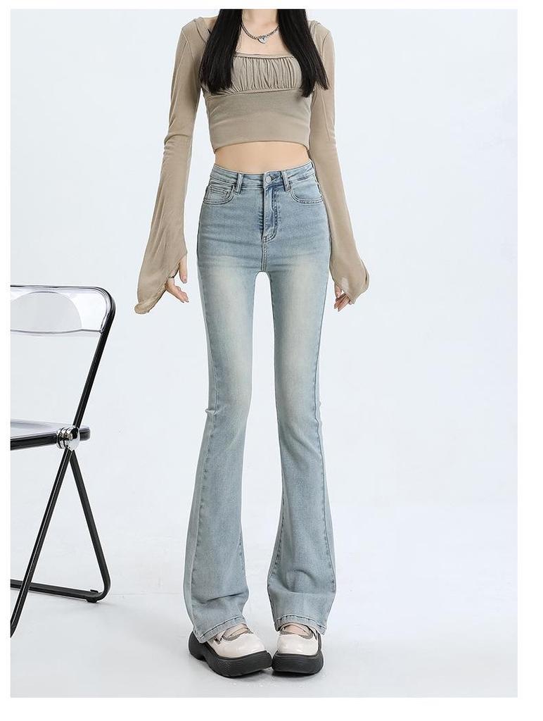 Women's High Waist Flared Jeans: Spring & Autumn Korean Retro Style