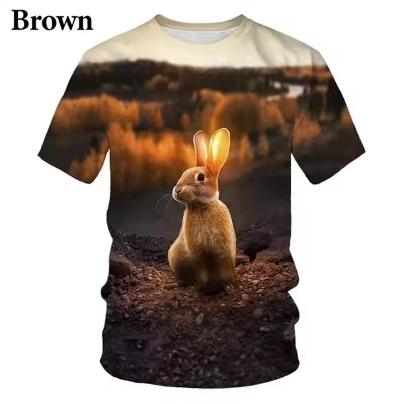 Summer Round Neck 3D Cute Rabbit Print Top Fashionable Casual Short Sleeved Children's Girl and Boy Unisex T-shirts