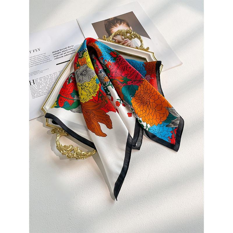 New Silk Silk Scarf Women's Spring Fashion Elegant Peony Plain Crepe Satin Silk Scarf 100% Mulberry Silk Square Scarf 53 Silk Scarf
