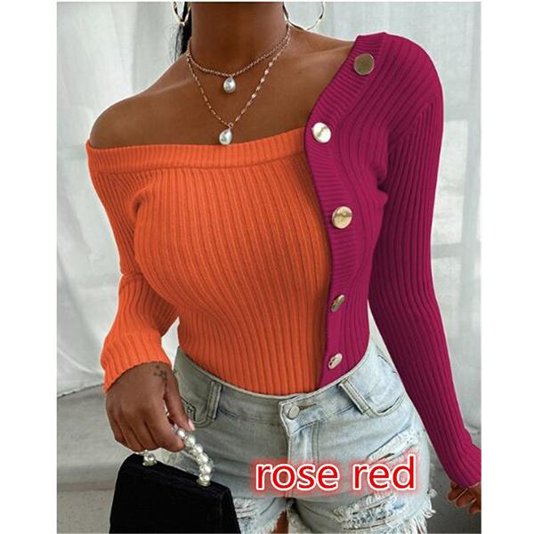 Podzimní a zimní dámská móda Pletený top s dlouhým rukávem Ležérní pletenina Svetrová halenka větší velikosti