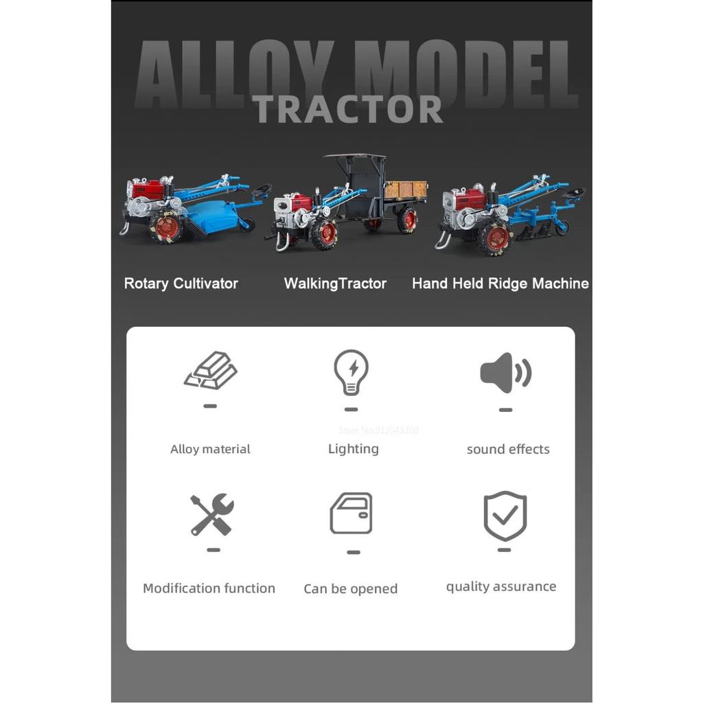 1/24 Agricultural Walking Tractor Toy Model Sound Light Alloy Diecast Retro Variable Engineering Vehicles Collection Gifts