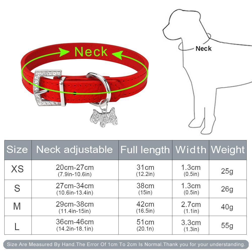 Small Durable Dog Collar PU Leather Padded Pet Collars with Puppy Pendant & Rhinestone Buckle for Small Medium Large Dogs & Cats