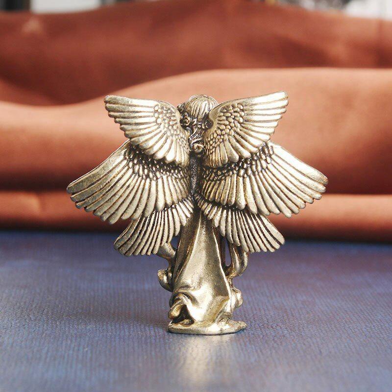 Copper Six Winged Angel God Love Cupid Statue Small Ornaments Brass Angel Figurines Desktop Decorations Home Decors Accessories