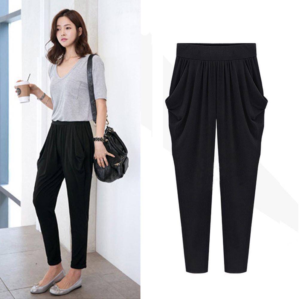 Size Womens Plus Fashion Elastic High Waist Long Harem Loose Pants Trousers