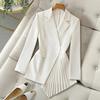 Nouveau blazer blanc pour femme avec plis asymétriques, cintré à la taille, à un bouton, élégant pour le bureau