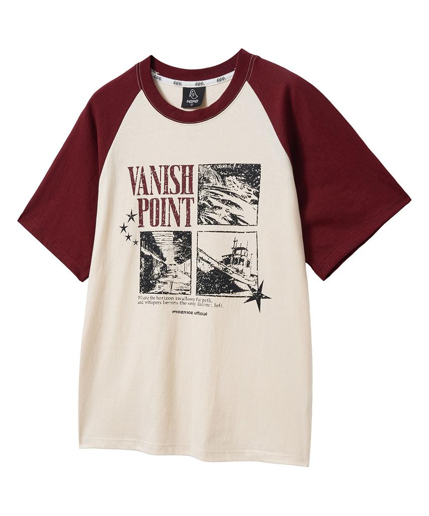 MOZMOZ Vanishing Point Raglan Graphic Short Sleeve T-Shirt Burgundy