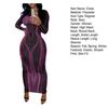 Women Spring Fall Party Dress Slim Fit Striped Print Maxi Dress Skinny Sheath Long Sleeve Elastic Round Neck Soft Thin Ankle Length Lady Dress