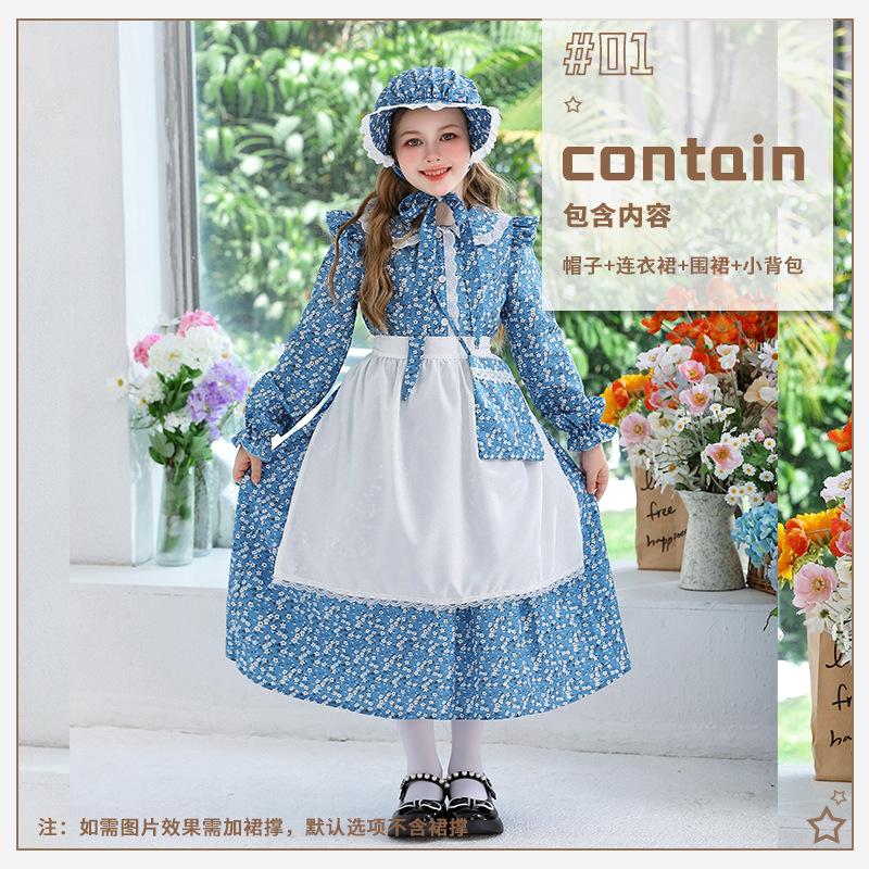 Colonial Girl Children's Costume Prairie Pioneer Children's Costume Halloween Pastoral Maid Dress