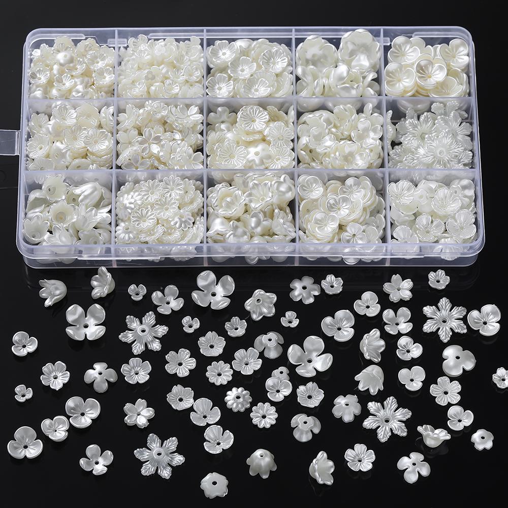 50pcs ABS Artificial Pearl Flower Shaped Beads Spacer Loose Beads for DIY Bracelet Necklace Phone Chain Jewelry Making Supplies