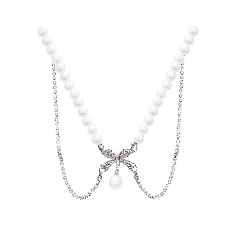 Elegant Dual-Layer Bow Pearl Necklace: Chic, Versatile, Trendy Clavicle Accessory