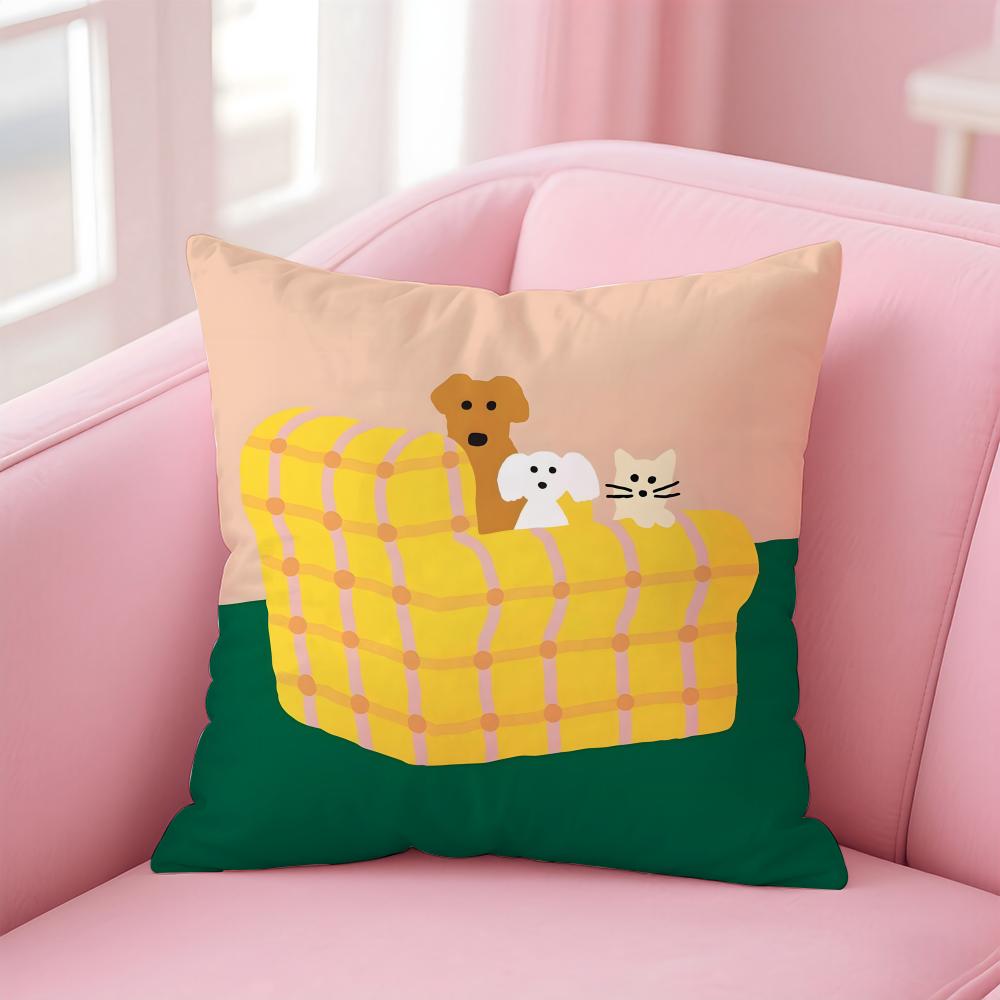 Casual Daily Simple Cute Friendly Cats And Dogs Cushion Cover Pillow Case Soft Friendly Fabric  Concealed Zipper