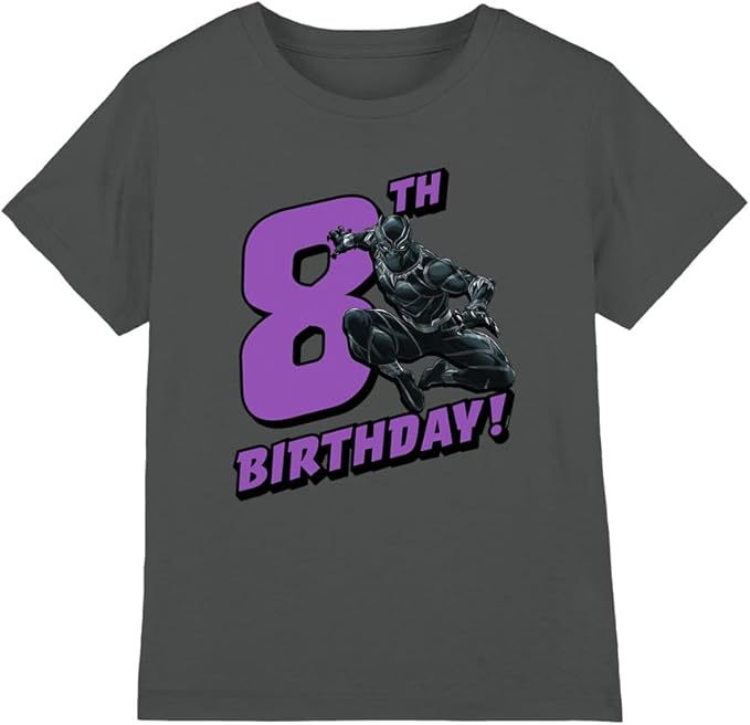 Black Panther Unisex Kinder Marvel Black Panther Birthday 8 Kids T Shirt, Charcoal T-Shirt (1er Pack) 100