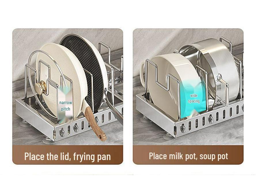 Extendable Stainless Steel Cookware Storage Rack for Kitchen Shelves and Under Sink Cabinets