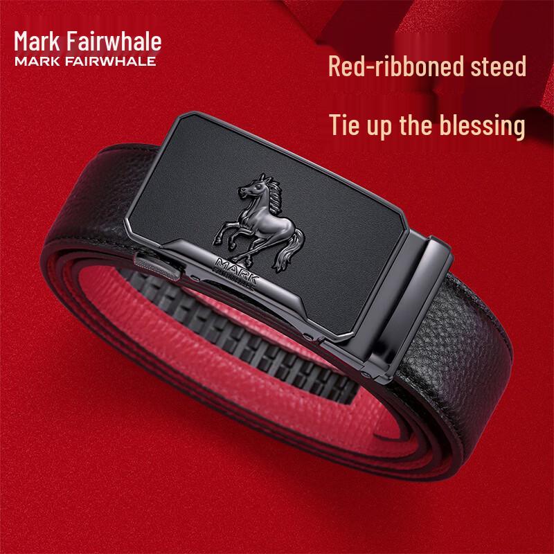 Mark Fairwhale Men s Automatic Buckle Red Leather Belt 110-120cm