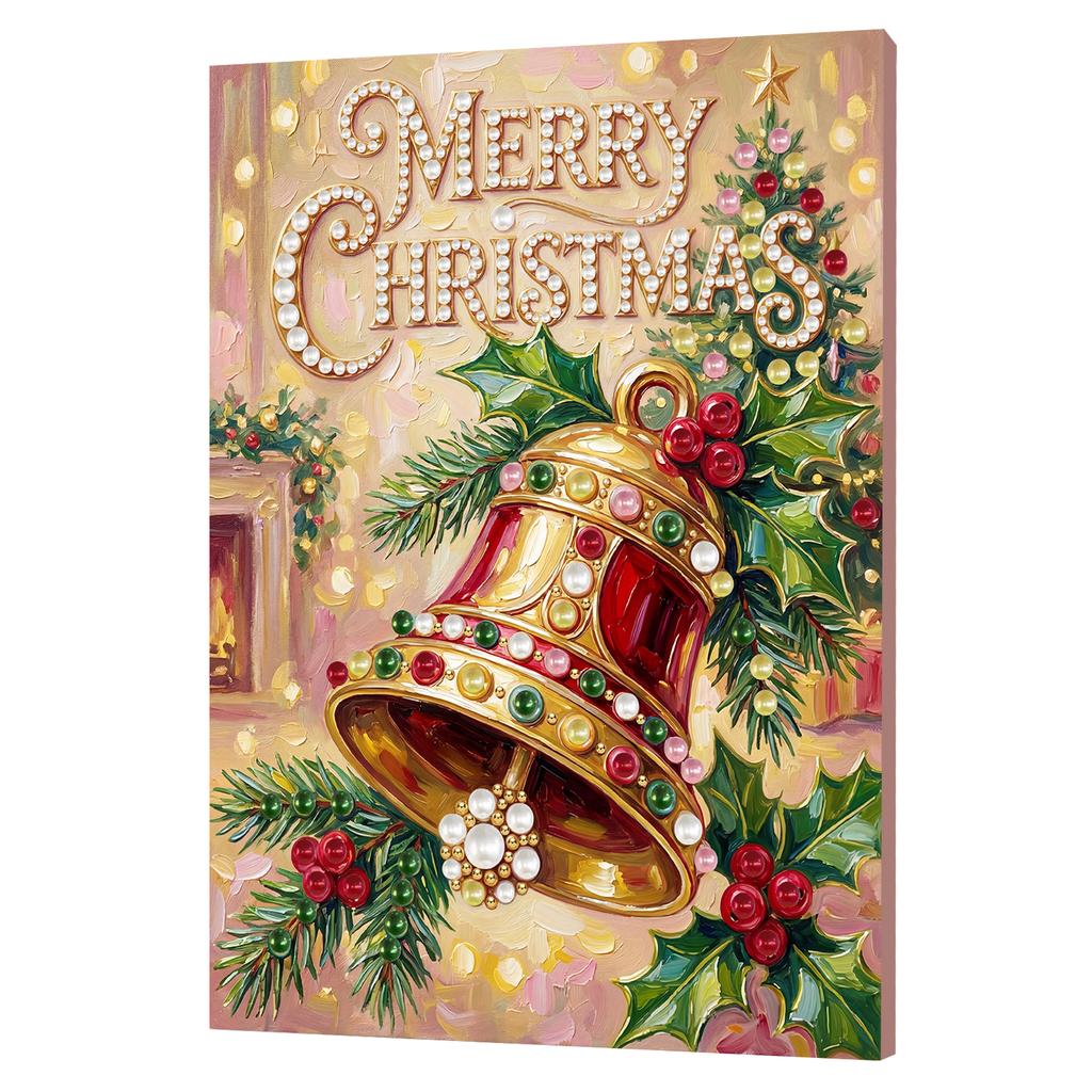Christmas 5D DIY Round Special Shaped Pearl Drill Diamond Painting Kits with Wooden Frame 30x40cm for Adults Home Decor