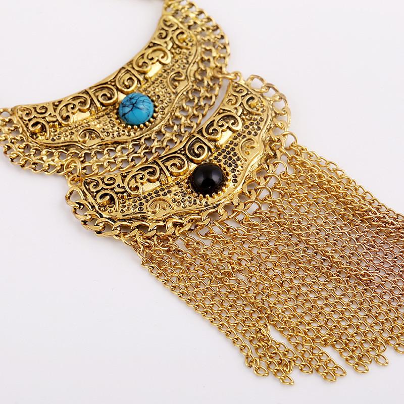 Vintage Boho Tassel Necklace Featuring Alloy Chain And Gemstone Accents For Fashion Lovers