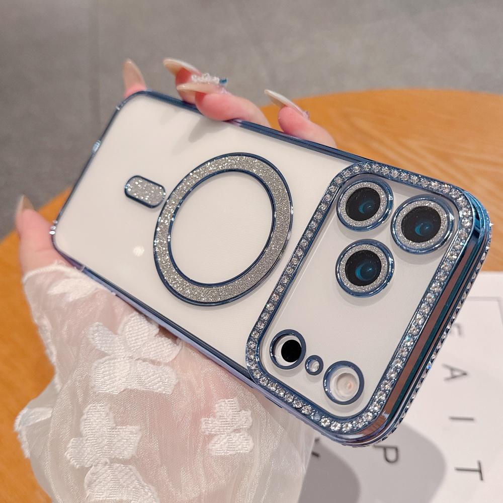 Plating Bright Diamonds For Magsafe Case for iPhone 17 Air 16 15 14 13 12 11 Pro Max Plus 16e Magnetic Wireless charging Cover