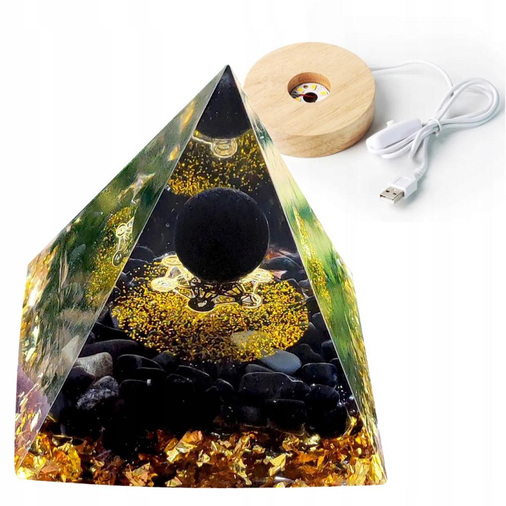 Pyramid Orgonite + Led Lamp Base 5Cm Crystal Stones Amulet 5Cm Hx20