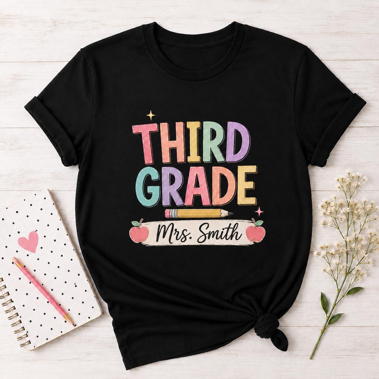 Personalized Third Grade Teacher Shirt, Custom Teacher Name Tee, Back to School XXXXL