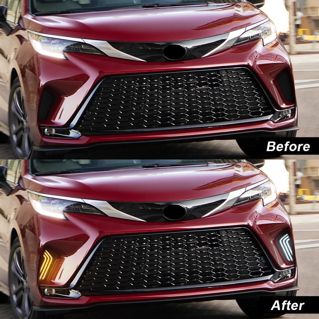 LED DRL For Toyota Sienna 2025 Daytime Running Lights Start-Up Animation Front Bumper Driving Lamps White Yellow Car Accessories