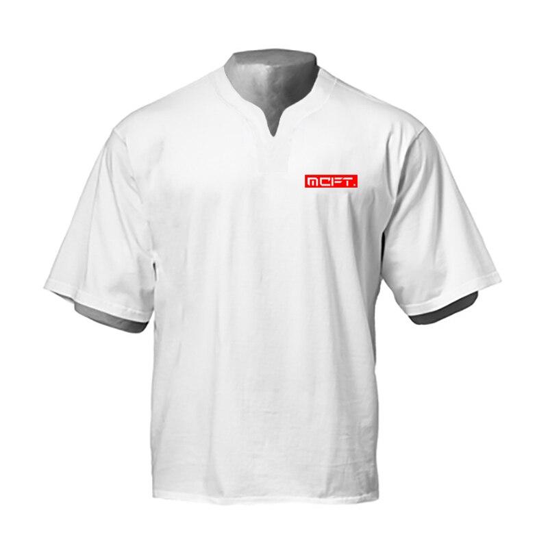 Muscleguys Men's Summer Casual Short-sleeved T-shirt Fitness Bodybuilding Cotton Sweatshirt Trendy Print V-Neck Plus Size Men Tops