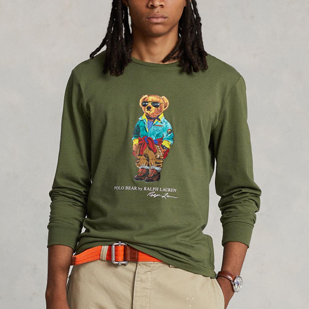 Polo Ralph Lauren SS23 Bear Print Crew Neck Long Sleeve T-Shirt Men Tops Military-Green MNPOTSH16820300-310