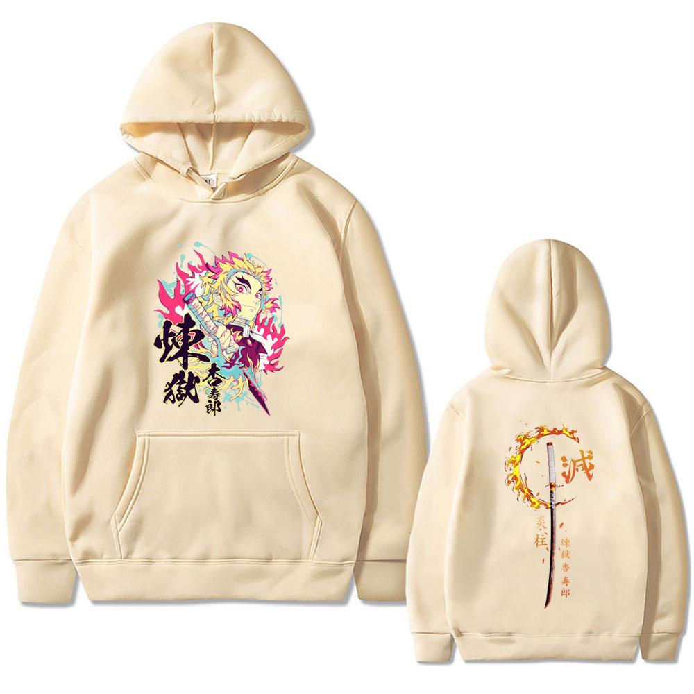 Anime Demon Slayer Hoodie Unisex Cartoon Rengoku Kyoujurou Graphic Sweatshirt Men Women Vintage Trend Hoodies Streetwear