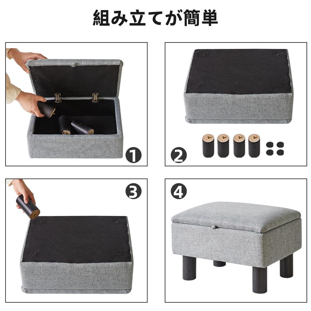 Aibiju Linen Solid Wood Storage 150kg Weight Hinged Blue Ottoman, Footstool, Fabric, High-Resilience, Legs, Stool, Small, 403024cm, Capacity, Lid,