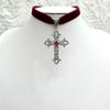 Gothic Sliver Color Relief Pattern Rhinestone Cross Pendant Red Black Velvet Choker Necklace for Women Hallowmas Jewelry Gifts