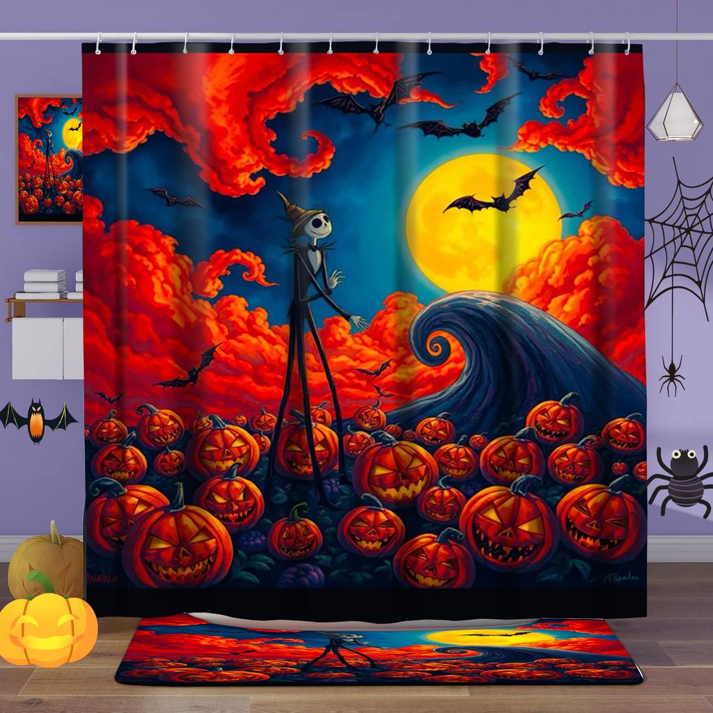 Halloween Bat Print Bathing Curtain Bathroom Shower Curtain With 12 Hooks Bathroom Home Decor And Accessories