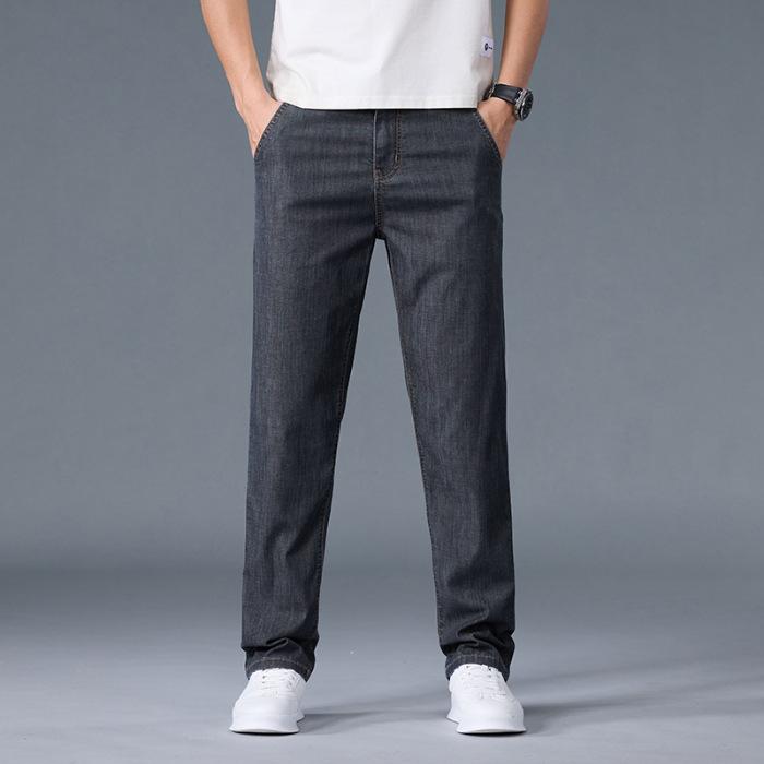 Mulberry silk jeans for men in summer, cool and drapey, loose, straight and versatile, casual large size pants for men