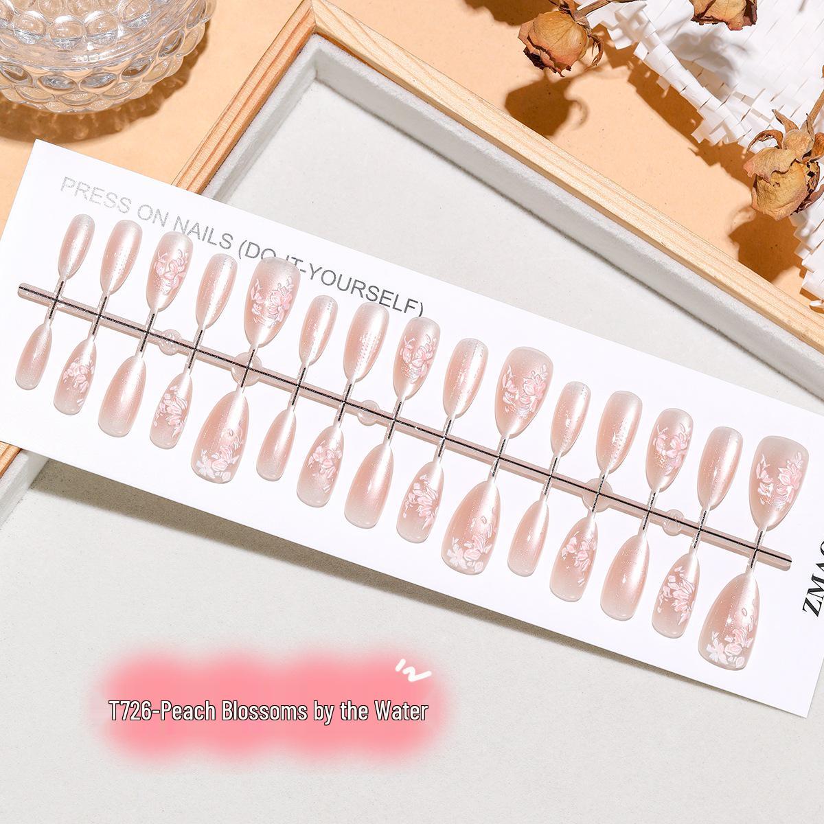 Peach Blossom 3D Blush Cat Eye Press-On Almond Nails