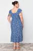 Women's Style Plus Size Navy Blue A-Line Midi Ruffled Floral Patterned Woven Dress