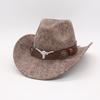 Europejski i Amerykański Handel Zagraniczny Zamszowy Dżinsowy Top Hat Akcesoria z Głowami Krów Styl Narodowy Retro Kapelusz Jazzowy Kapelusz Filcowy Zachodni Kapelusz Kowbojski