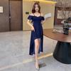Royal sister light and mature wind mesh suspender dress high waist irregular legs slim and thin banquet dress long dress