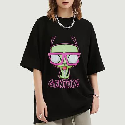 Invader Zim Girl Genius Anime PRINT 100% Cotton T-Shirt Unisex Women Short Sleeve Oversized T Shirt Summer Fashion CLOTHING Tops Unisex