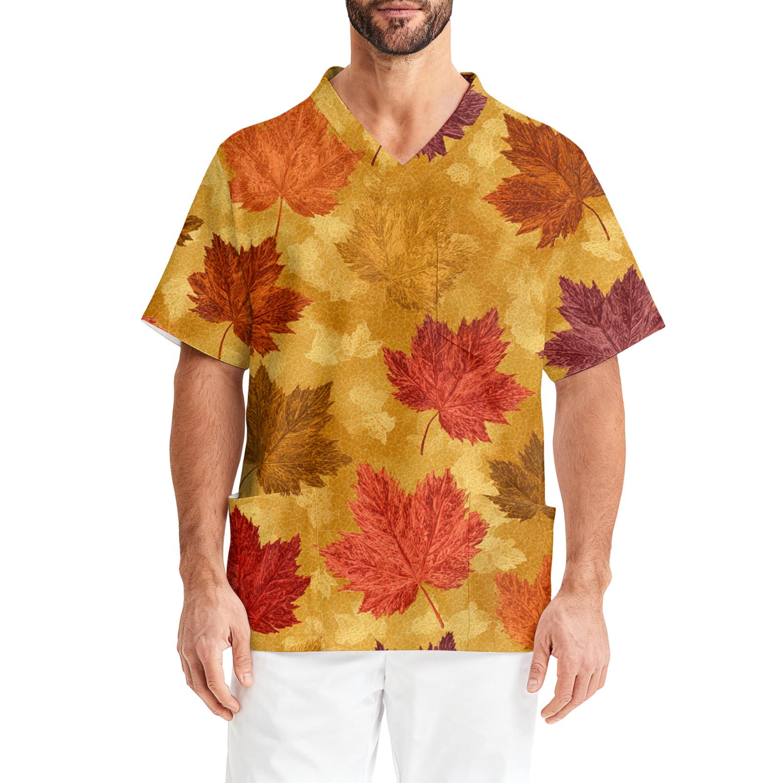 Мужская рабочая блузка с принтом коротким рукавом V-образным вырезом нагрудным карманом топ для ухода XXXXL оранжевый 1590₽