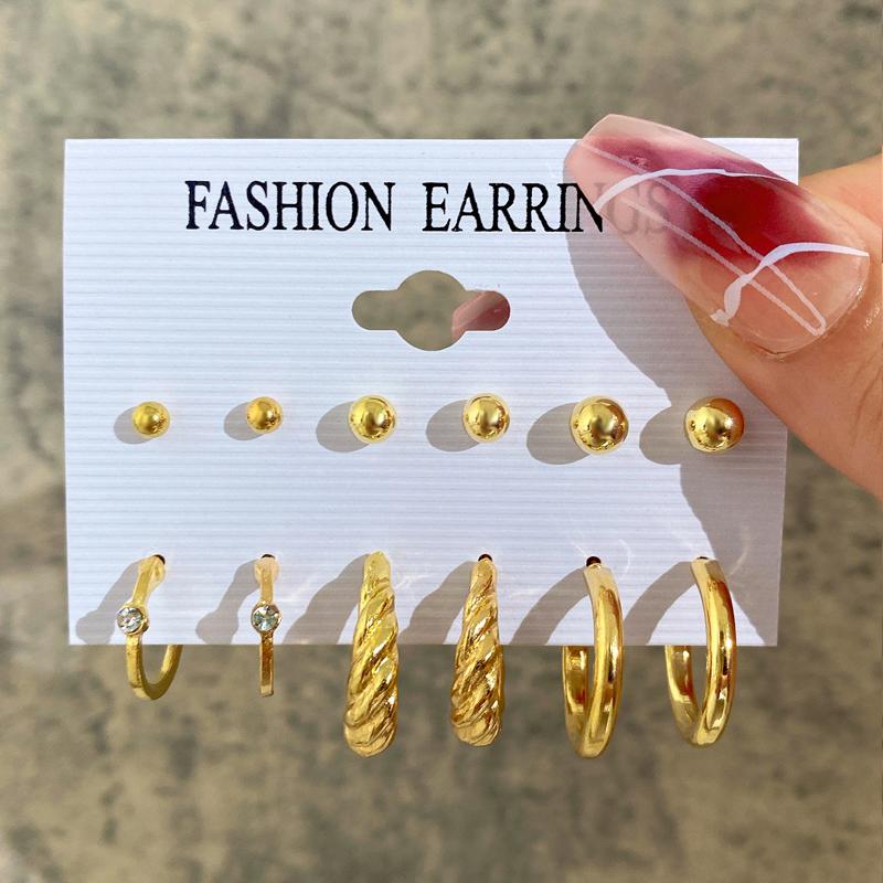 New Gold Color Big Circle Hoop Earring Set for Women Fashion Bohemia Vintage Pearl Earring Heart Zircon Ear Studs Jewelry Gifts