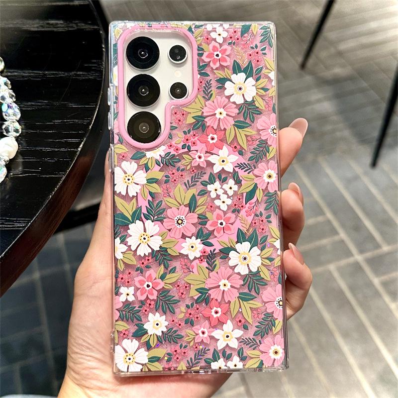 Koreanische minimalistische Glitzerblumen-Magnet-Handyhülle für Samsung S25 Ultra/S24 Plus