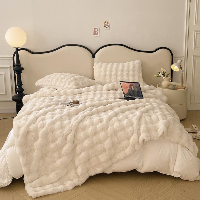 Luxury Fluffy Warm Faux Rabbit Fur Blanket Winter Thickened Double Layer Plush Blankets Solid Soft Throw Blanket for Sofa Bed