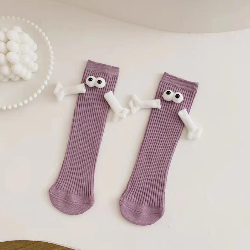 Summer Cotton Magnetic Pull Cute Hand-holding Socks Children's Socks Summer Solid Color Medium Tube Socks Family Socks Girl Socks